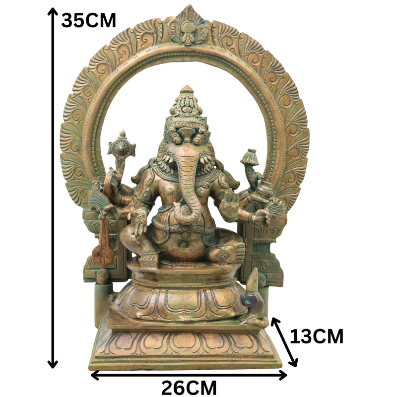 Bronze Narasimha Ganesha Idol, Handcrafted Chola Style Narasimha Ganapati Murti for Pooja, Home Decor & Gifting, Brown, 14 Inch, 1 Piece