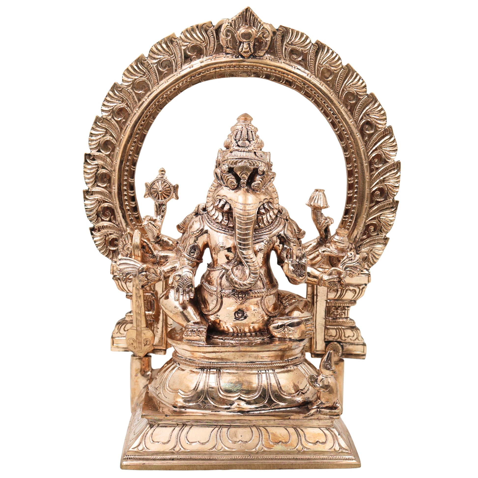 Bronze Narasimha Ganesha Idol, Ganapati Vinayaka Murti for Pooja, Home Decor, Gifting, Handcrafted Chola Style, Gold, 14 Inch, 1 Piece
