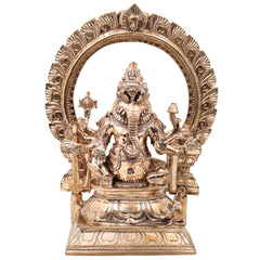 Bronze Narasimha Ganesha Idol, Ganapati Vinayaka Murti for Pooja, Home Decor, Gifting, Handcrafted Chola Style, Gold, 14 Inch, 1 Piece