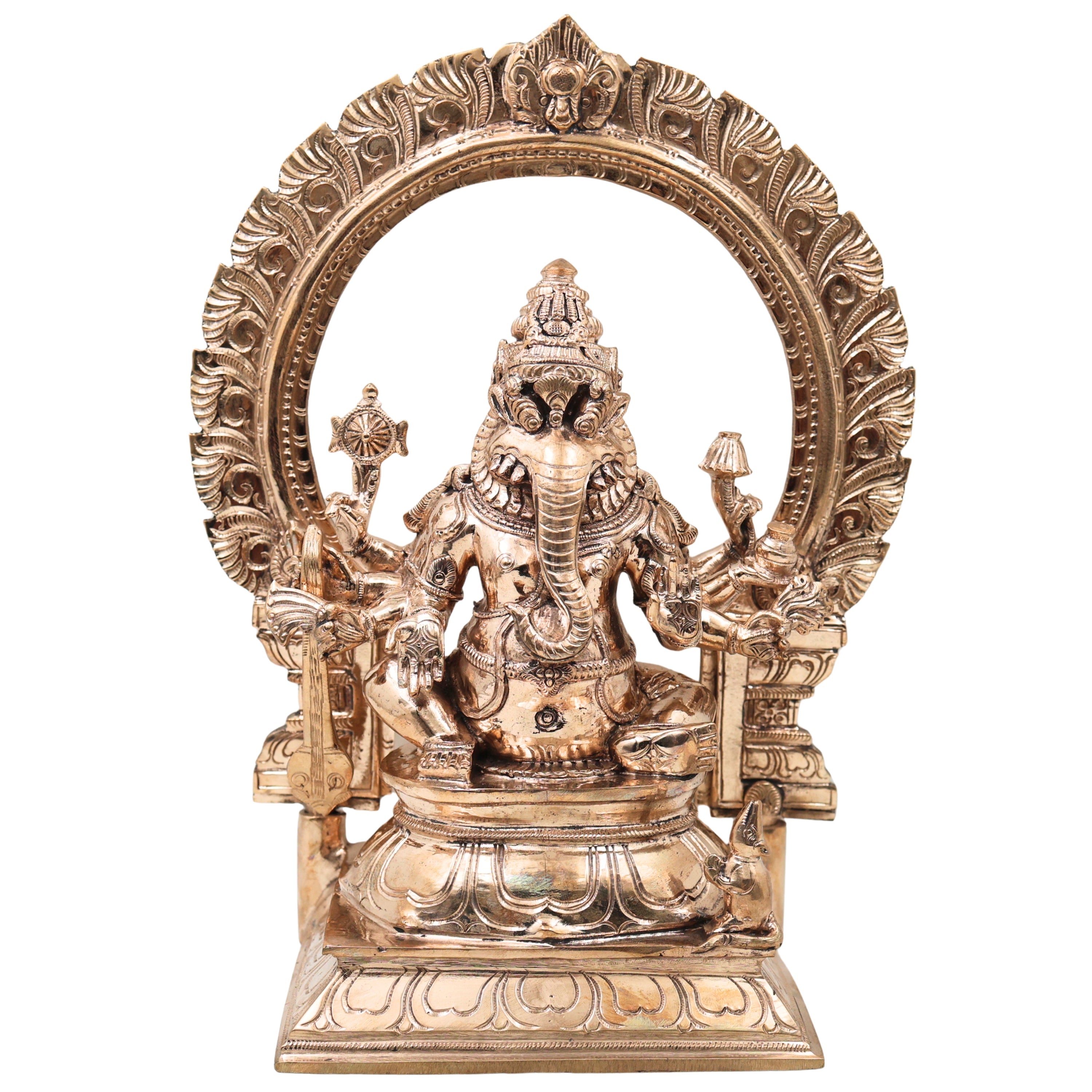 Bronze Narasimha Ganesha Idol, Ganapati Vinayaka Murti for Pooja, Home Decor, Gifting, Handcrafted Chola Style, Gold, 14 Inch, 1 Piece