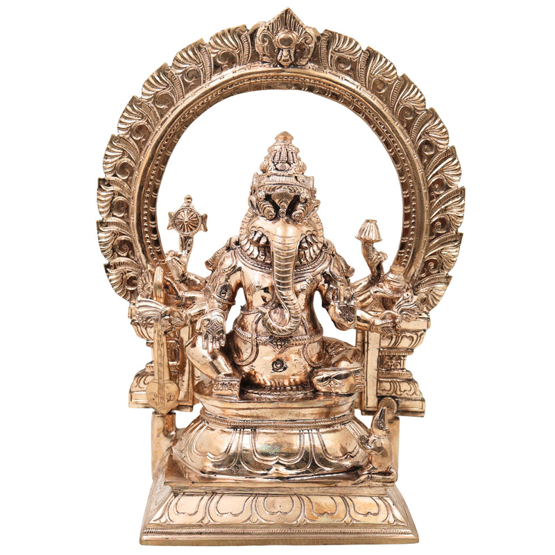 Bronze Narasimha Ganesha Idol, Ganapati Vinayaka Murti for Pooja, Home Decor, Gifting, Handcrafted Chola Style, Gold, 14 Inch, 1 Piece