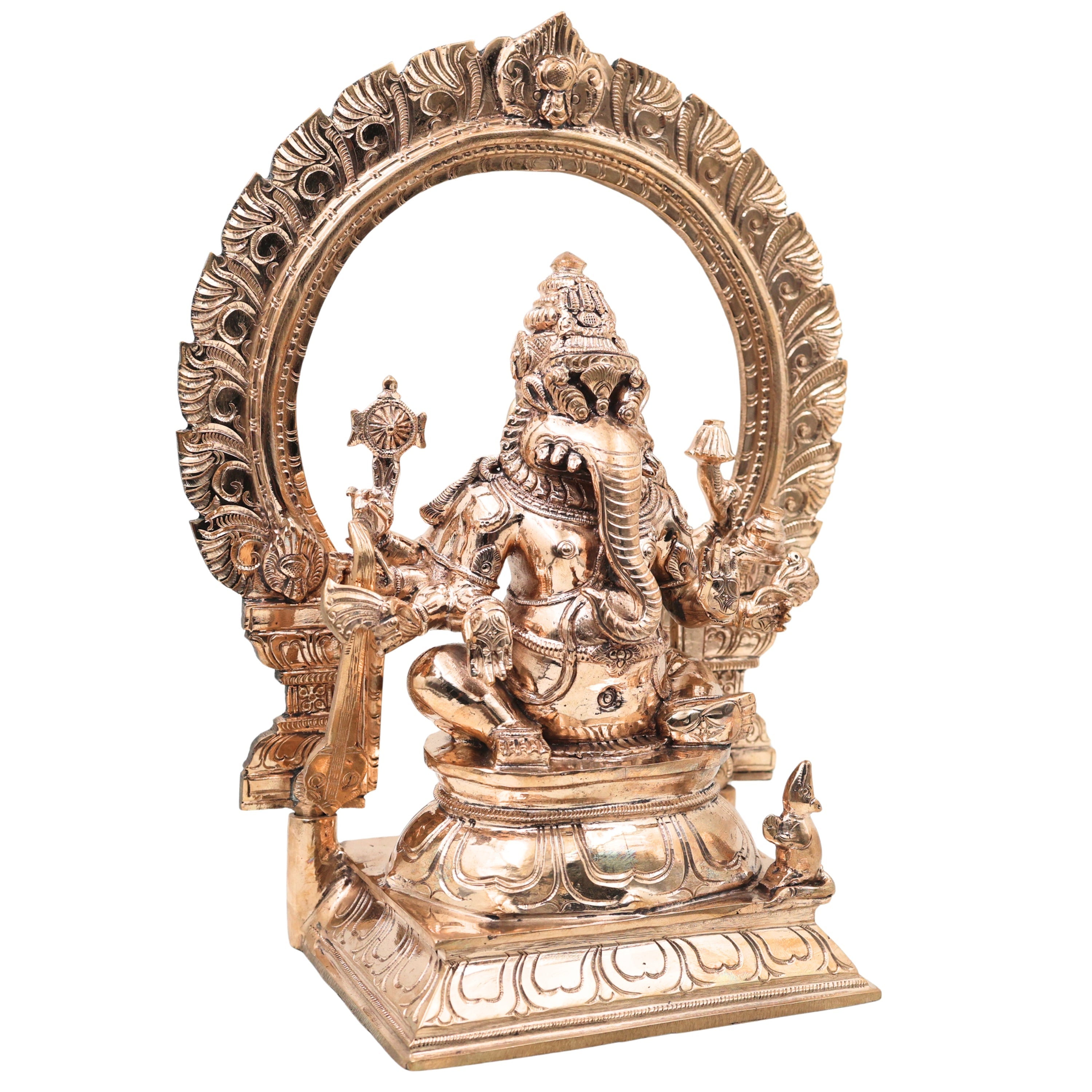 Bronze Narasimha Ganesha Idol, Ganapati Vinayaka Murti for Pooja, Home Decor, Gifting, Handcrafted Chola Style, Gold, 14 Inch, 1 Piece