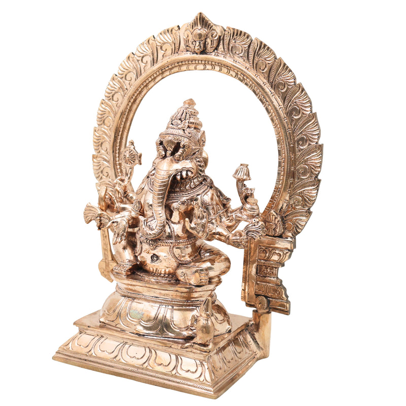 Bronze Narasimha Ganesha Idol, Ganapati Vinayaka Murti for Pooja, Home Decor, Gifting, Handcrafted Chola Style, Gold, 14 Inch, 1 Piece