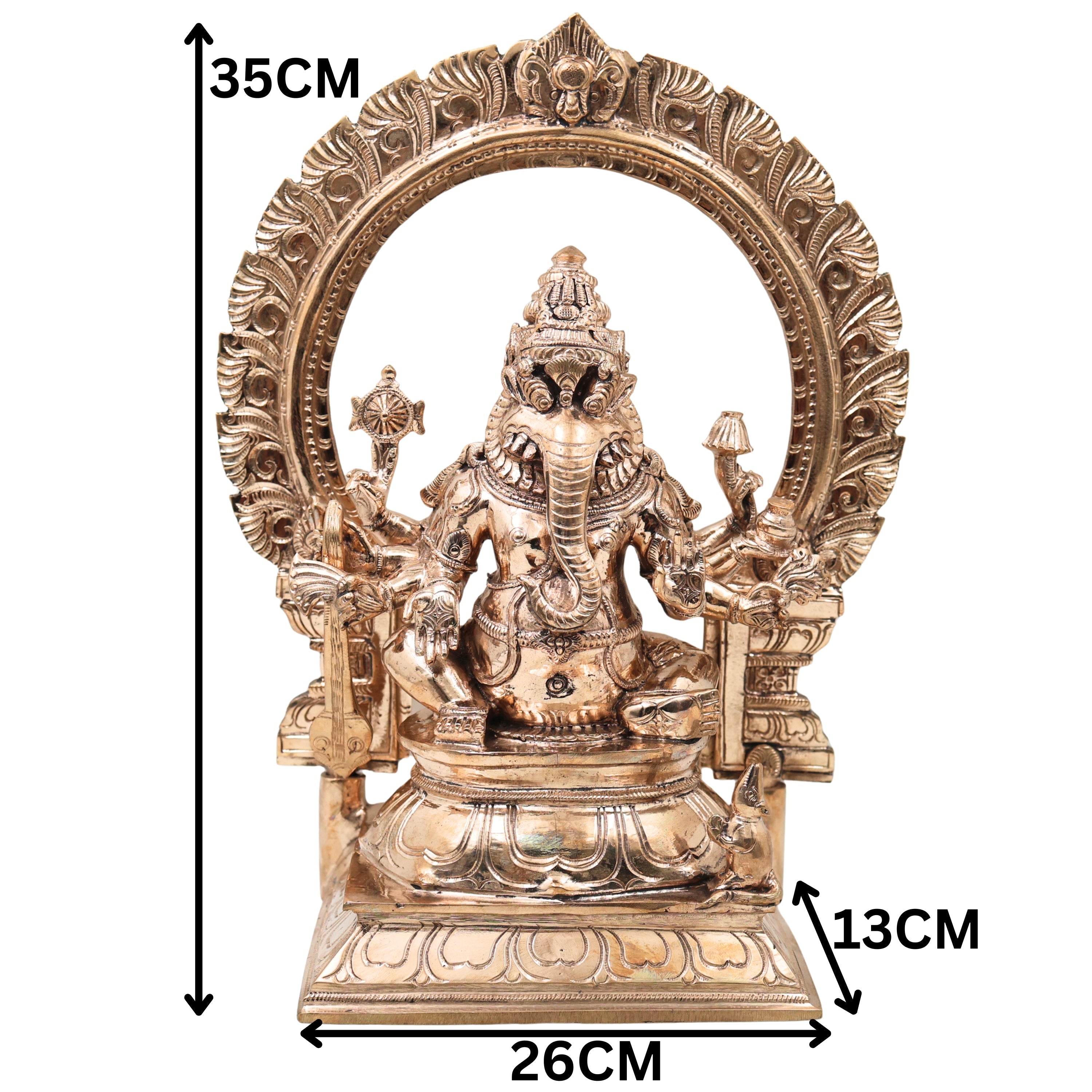 Bronze Narasimha Ganesha Idol, Ganapati Vinayaka Murti for Pooja, Home Decor, Gifting, Handcrafted Chola Style, Gold, 14 Inch, 1 Piece