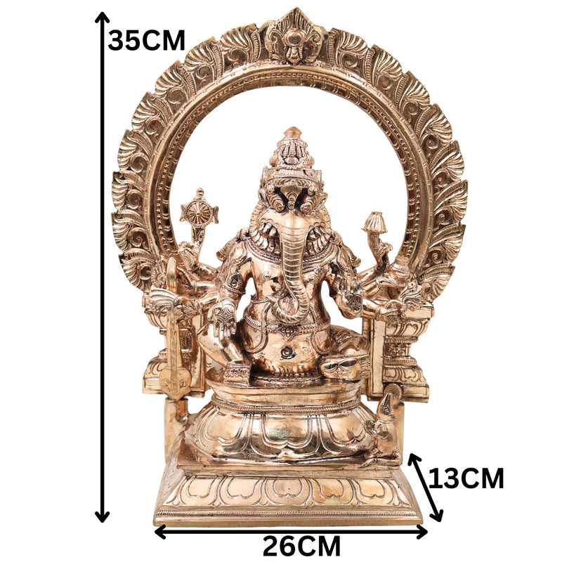 Bronze Narasimha Ganesha Idol, Ganapati Vinayaka Murti for Pooja, Home Decor, Gifting, Handcrafted Chola Style, Gold, 14 Inch, 1 Piece