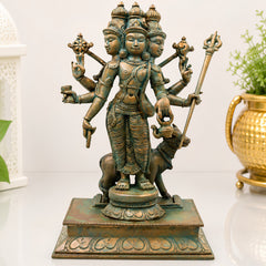Bronze Bhagavan Dattatreya Idol,Handcrafted Chola Style Sri Guru Datta Murti for Pooja, Home Decor & Gifting, Brown, 13.5 Inch, 1 Piece