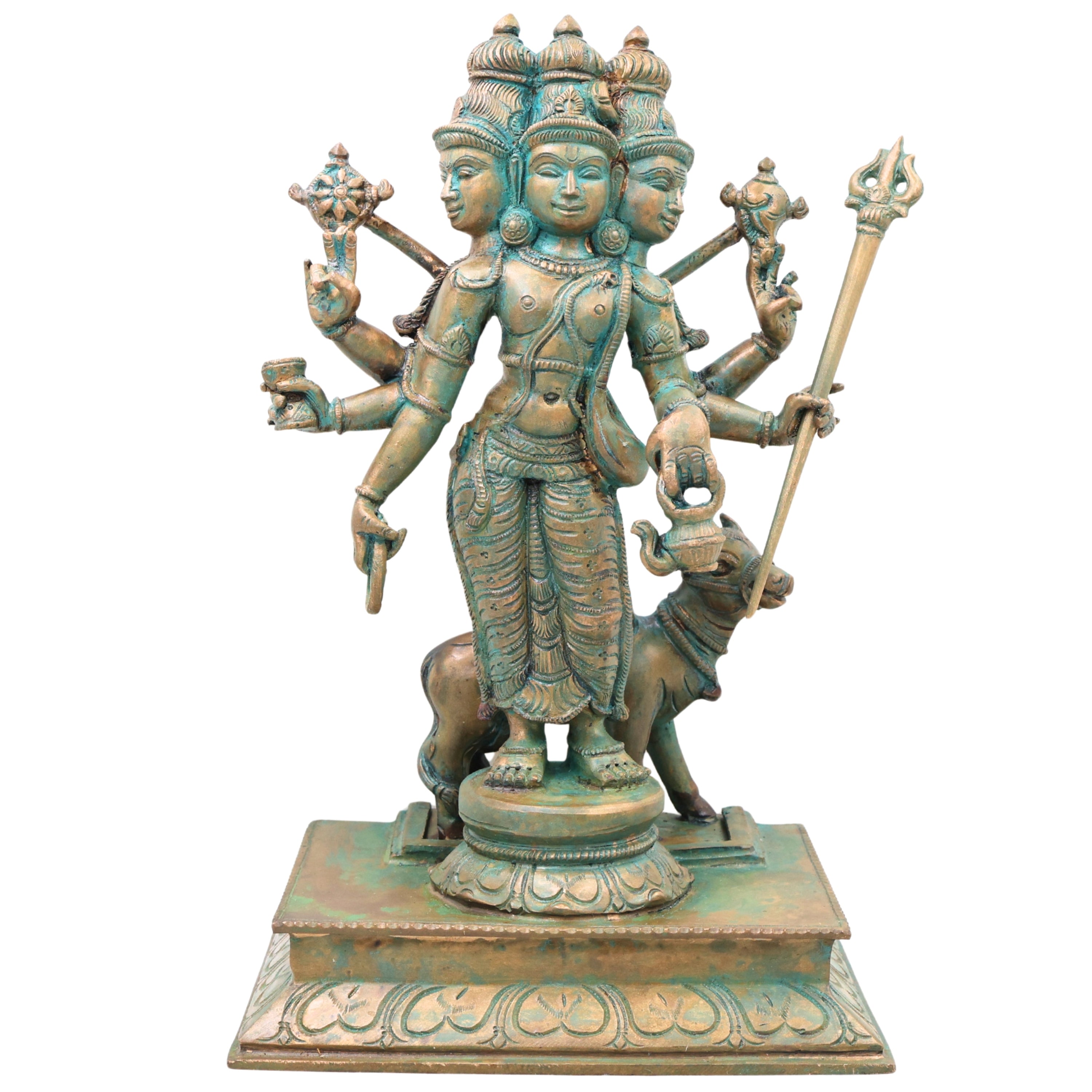 Bronze Bhagavan Dattatreya Idol,Handcrafted Chola Style Sri Guru Datta Murti for Pooja, Home Decor & Gifting, Brown, 13.5 Inch, 1 Piece