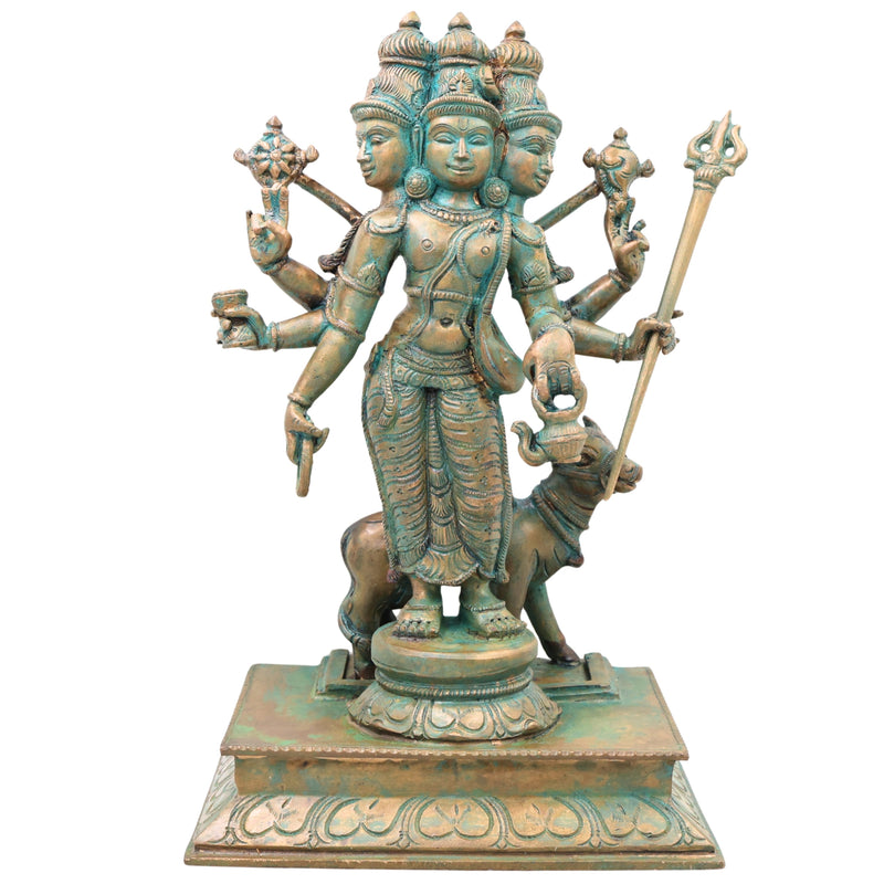 Bronze Bhagavan Dattatreya Idol,Handcrafted Chola Style Sri Guru Datta Murti for Pooja, Home Decor & Gifting, Brown, 13.5 Inch, 1 Piece