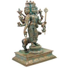 Bronze Bhagavan Dattatreya Idol,Handcrafted Chola Style Sri Guru Datta Murti for Pooja, Home Decor & Gifting, Brown, 13.5 Inch, 1 Piece