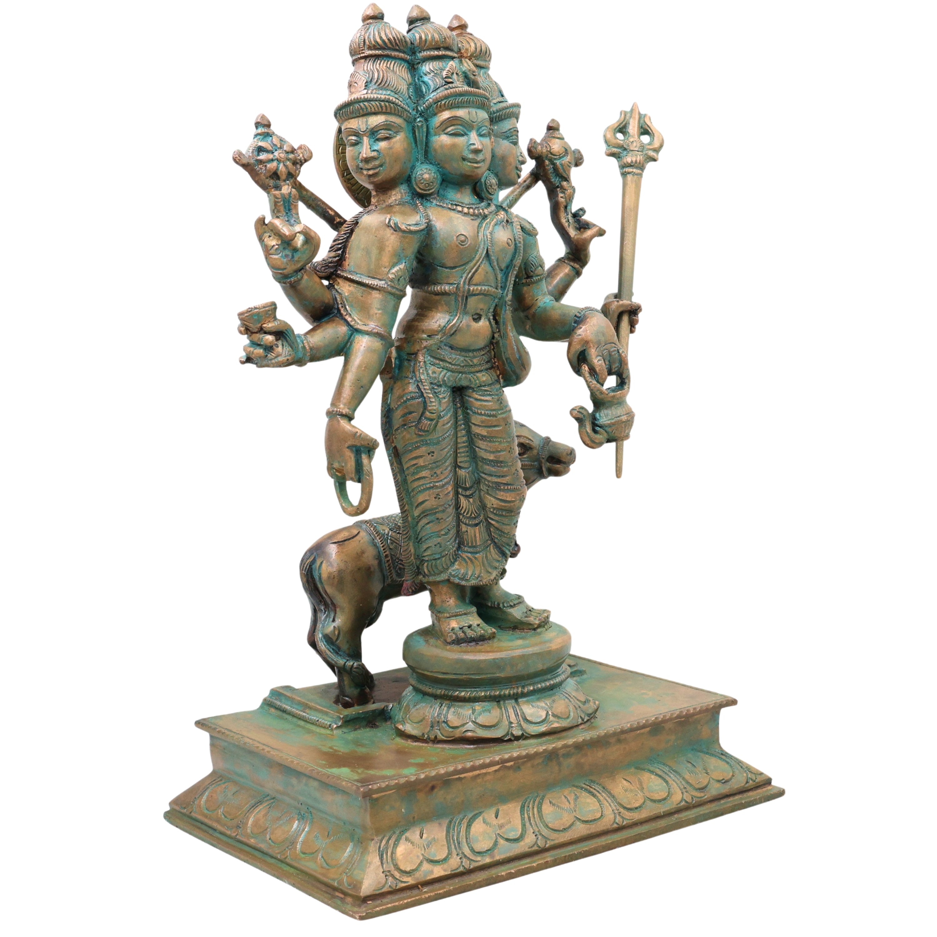 Bronze Bhagavan Dattatreya Idol,Handcrafted Chola Style Sri Guru Datta Murti for Pooja, Home Decor & Gifting, Brown, 13.5 Inch, 1 Piece