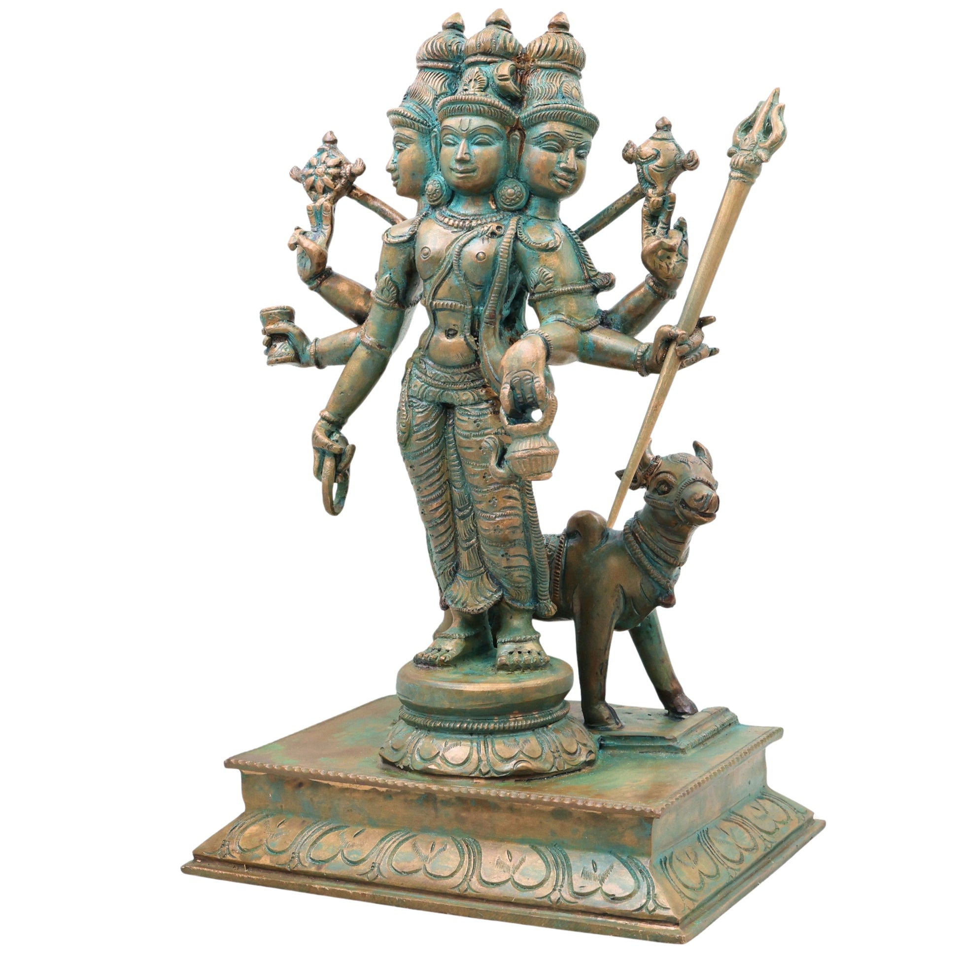 Bronze Bhagavan Dattatreya Idol,Handcrafted Chola Style Sri Guru Datta Murti for Pooja, Home Decor & Gifting, Brown, 13.5 Inch, 1 Piece