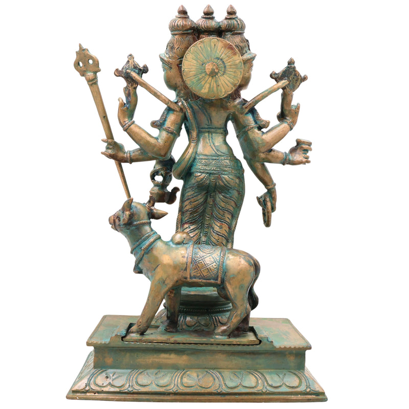 Bronze Bhagavan Dattatreya Idol,Handcrafted Chola Style Sri Guru Datta Murti for Pooja, Home Decor & Gifting, Brown, 13.5 Inch, 1 Piece