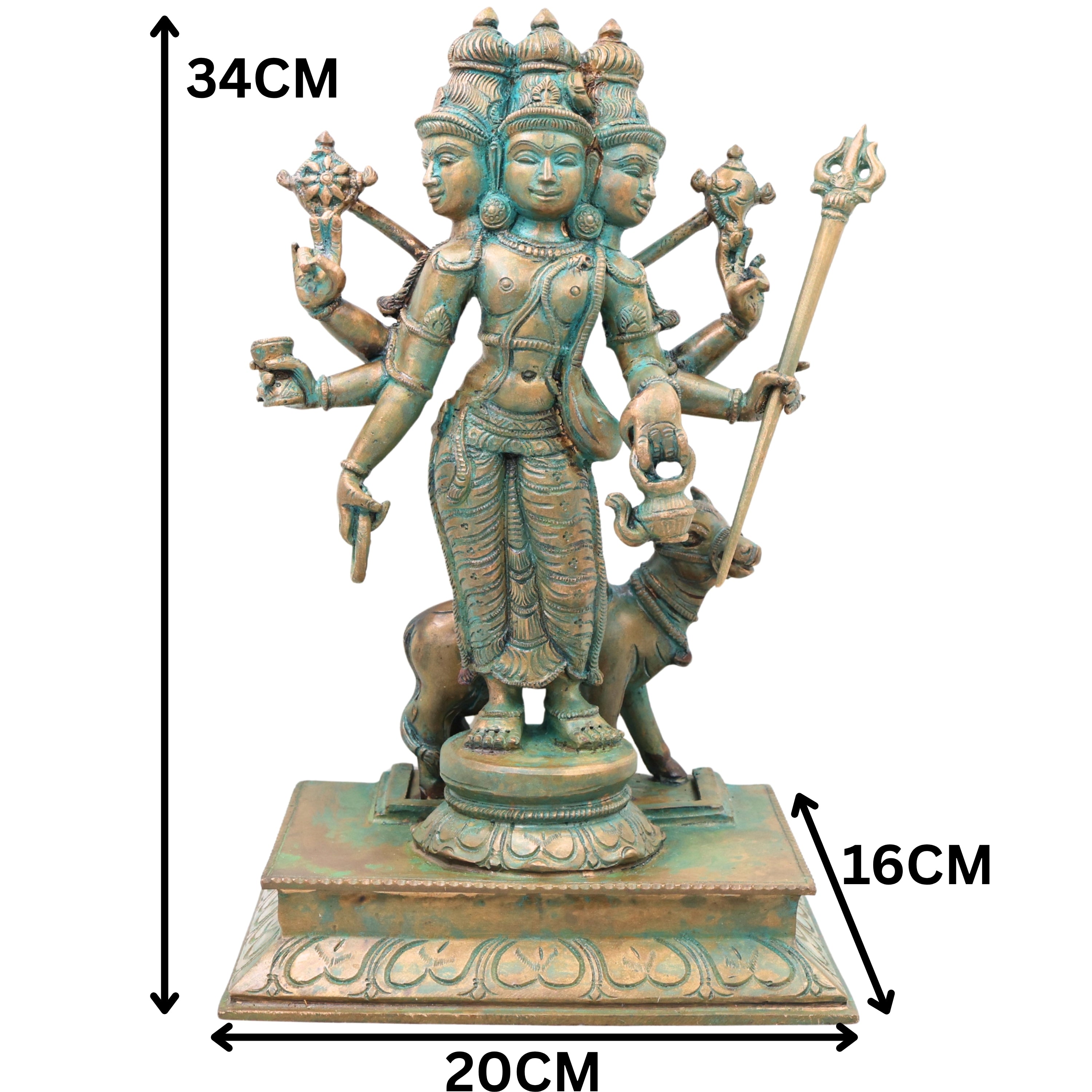Bronze Bhagavan Dattatreya Idol,Handcrafted Chola Style Sri Guru Datta Murti for Pooja, Home Decor & Gifting, Brown, 13.5 Inch, 1 Piece