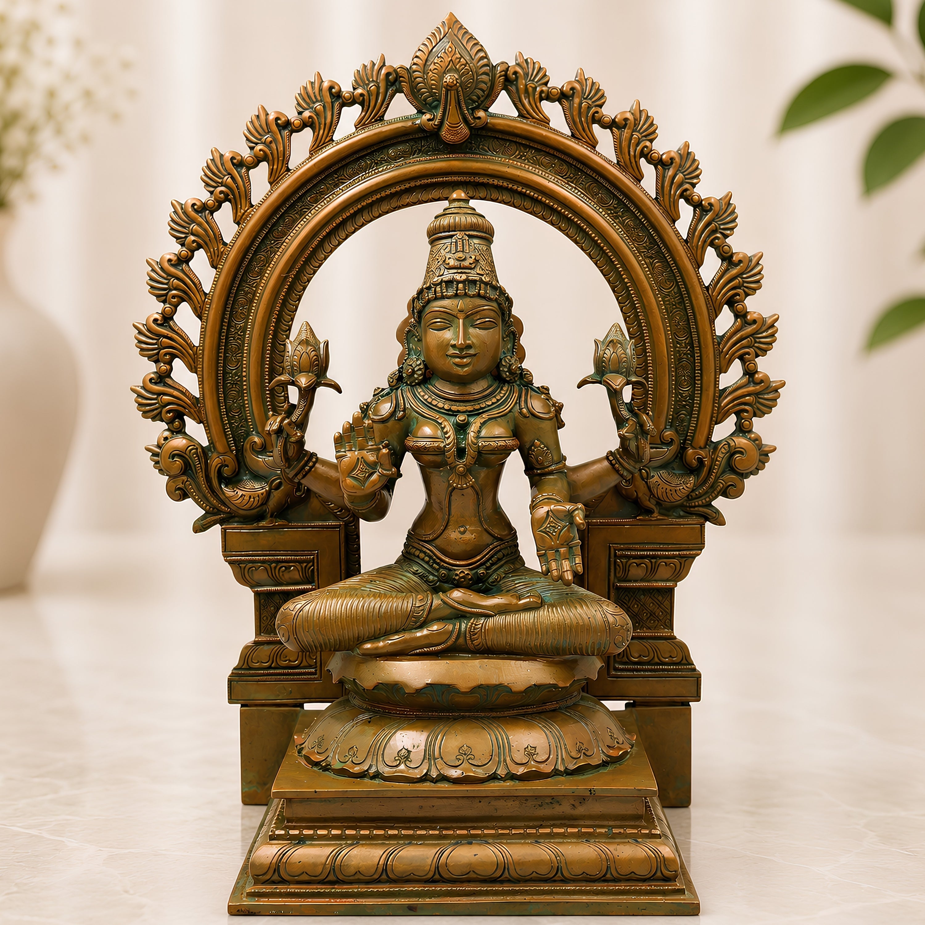 Bronze Mahalakshmi Devi Idol, Handcrafted Chola Lakshmi Murti for Pooja, Home Decor, Mandir & Spiritual Gifting, Brown, 17 Inch, 1 Piece