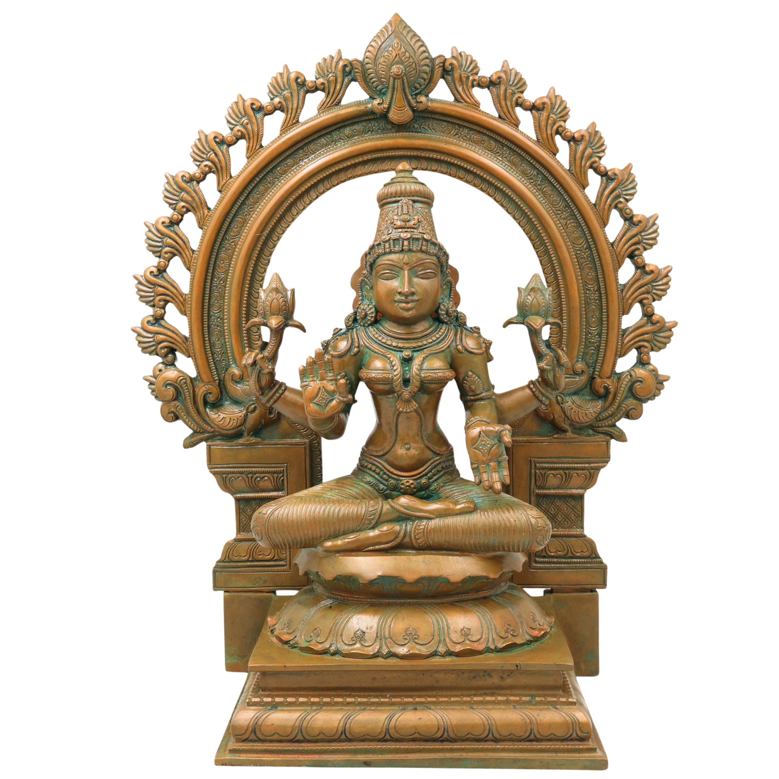 Bronze Mahalakshmi Devi Idol, Handcrafted Chola Lakshmi Murti for Pooja, Home Decor, Mandir & Spiritual Gifting, Brown, 17 Inch, 1 Piece