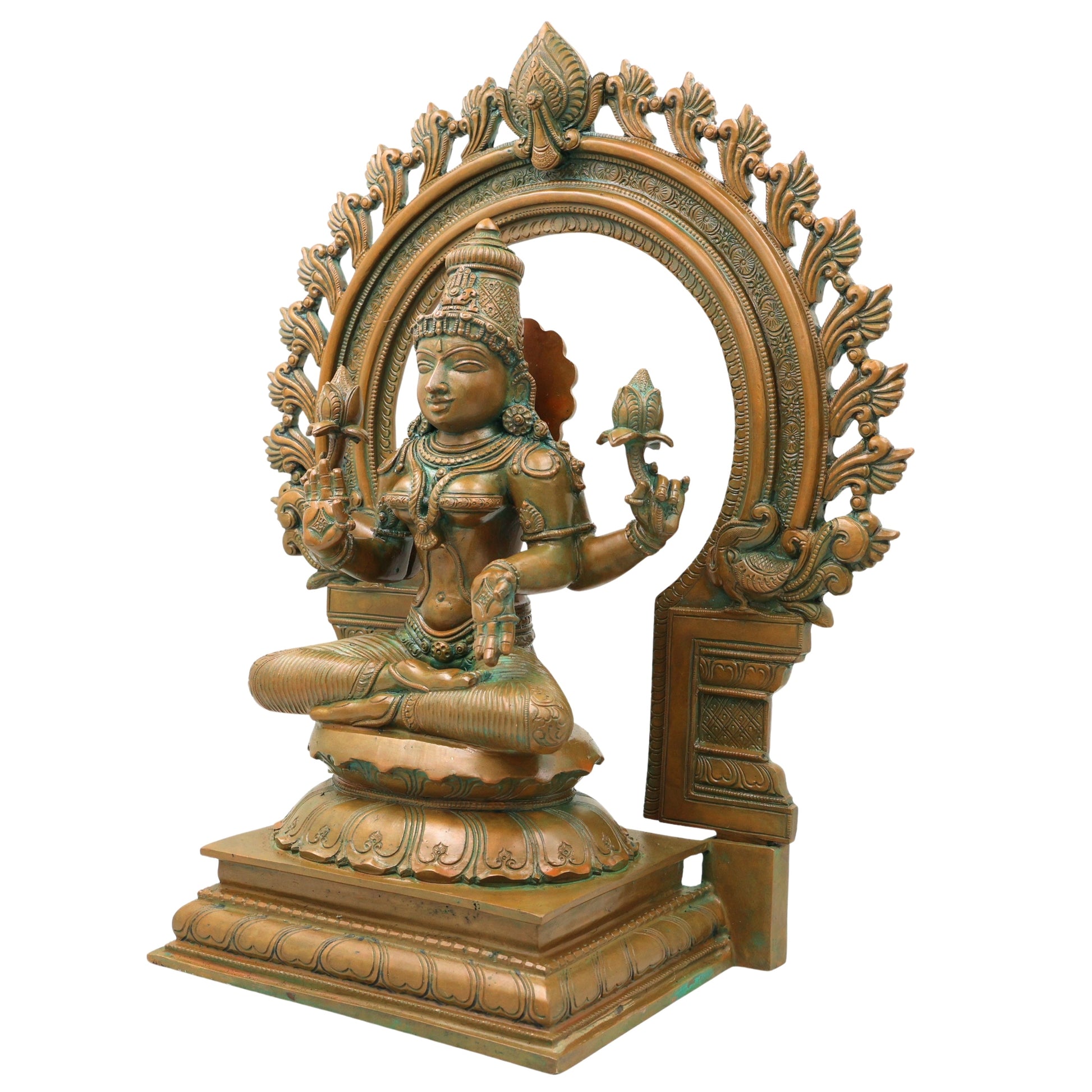 Bronze Mahalakshmi Devi Idol, Handcrafted Chola Lakshmi Murti for Pooja, Home Decor, Mandir & Spiritual Gifting, Brown, 17 Inch, 1 Piece
