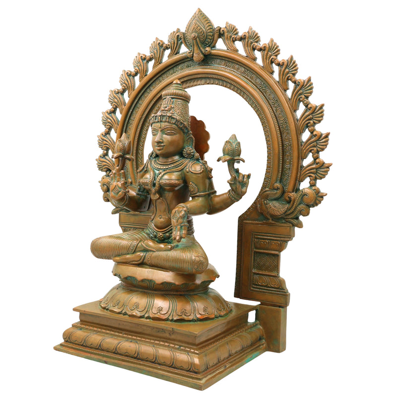 Bronze Mahalakshmi Devi Idol, Handcrafted Chola Lakshmi Murti for Pooja, Home Decor, Mandir & Spiritual Gifting, Brown, 17 Inch, 1 Piece