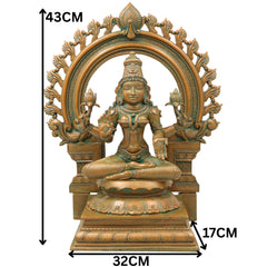 Bronze Mahalakshmi Devi Idol, Handcrafted Chola Lakshmi Murti for Pooja, Home Decor, Mandir & Spiritual Gifting, Brown, 17 Inch, 1 Piece