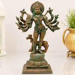 Handcrafted Chola Bronze Kala Bhairava Idol, Lord Kaal Bhairav Murti for Pooja, Home Decor & Spiritual Gifting, Brown, 12.5 Inch, 1 Piece