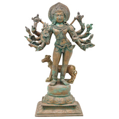 Handcrafted Chola Bronze Kala Bhairava Idol, Lord Kaal Bhairav Murti for Pooja, Home Decor & Spiritual Gifting, Brown, 12.5 Inch, 1 Piece