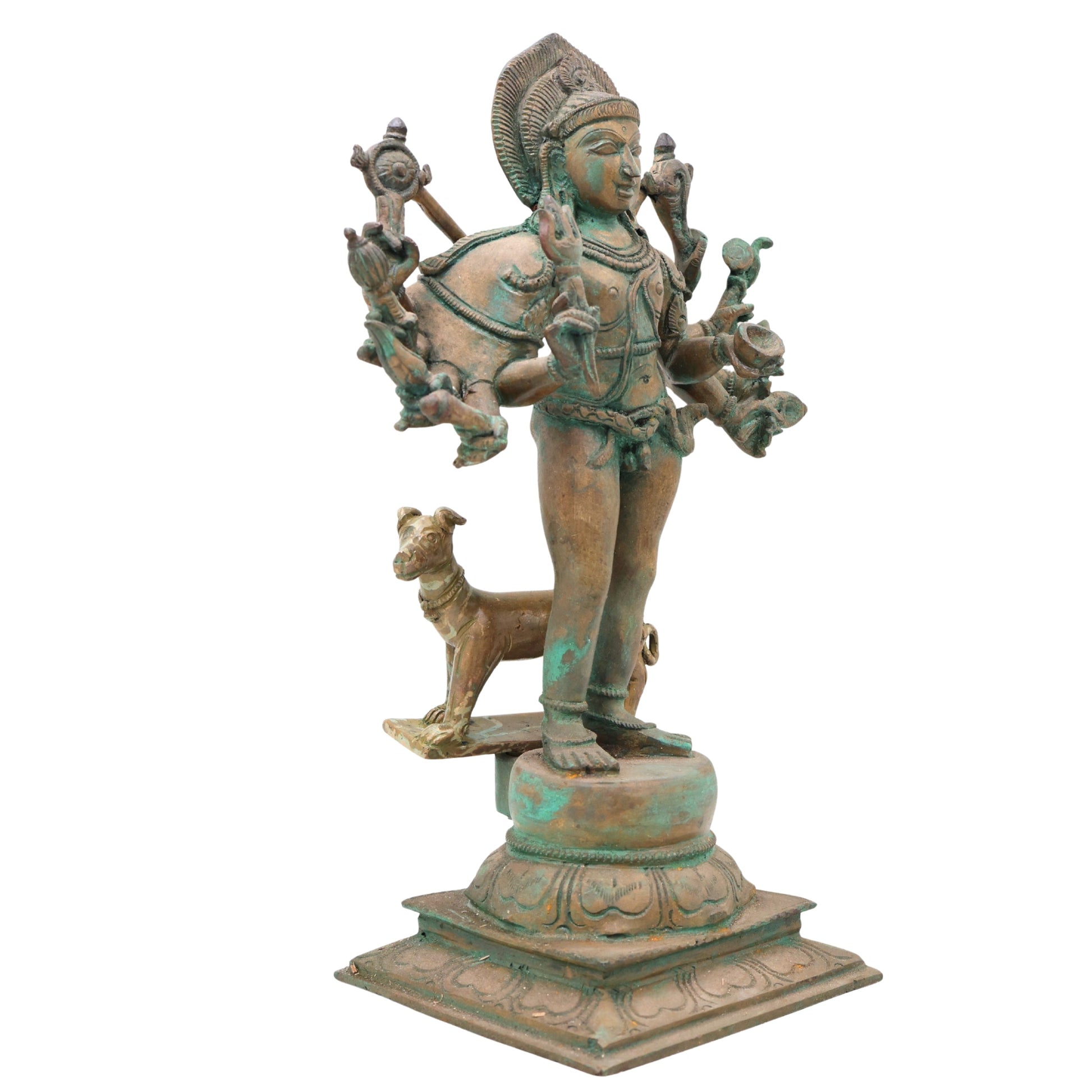Handcrafted Chola Bronze Kala Bhairava Idol, Lord Kaal Bhairav Murti for Pooja, Home Decor & Spiritual Gifting, Brown, 12.5 Inch, 1 Piece
