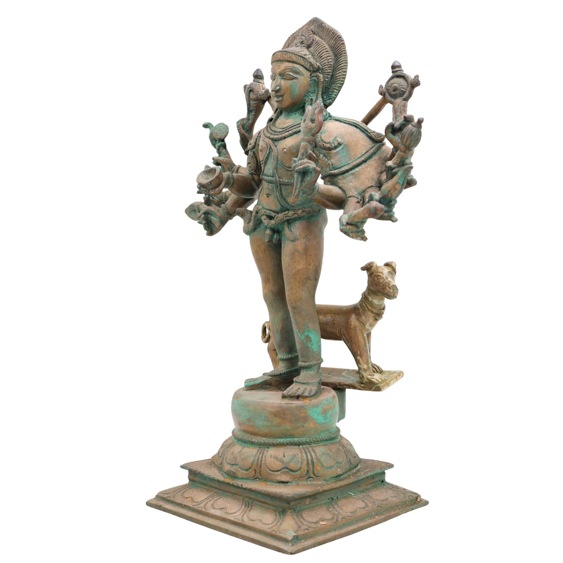 Handcrafted Chola Bronze Kala Bhairava Idol, Lord Kaal Bhairav Murti for Pooja, Home Decor & Spiritual Gifting, Brown, 12.5 Inch, 1 Piece