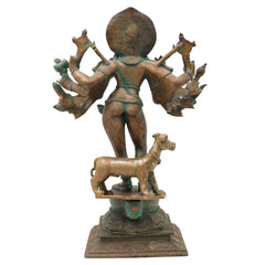 Handcrafted Chola Bronze Kala Bhairava Idol, Lord Kaal Bhairav Murti for Pooja, Home Decor & Spiritual Gifting, Brown, 12.5 Inch, 1 Piece
