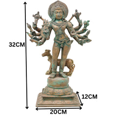 Handcrafted Chola Bronze Kala Bhairava Idol, Lord Kaal Bhairav Murti for Pooja, Home Decor & Spiritual Gifting, Brown, 12.5 Inch, 1 Piece