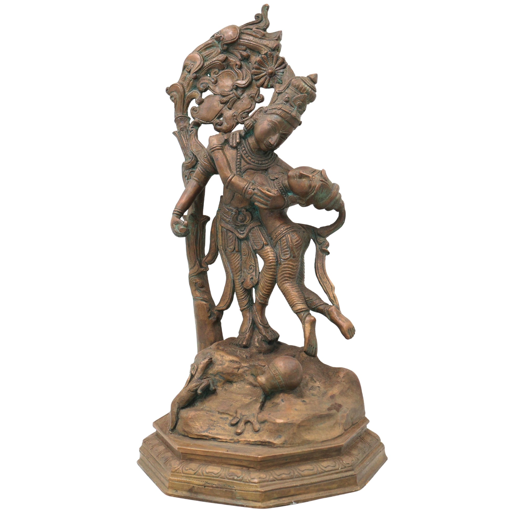 Handcrafted Chola Bronze Radha Krishna Idol, Shri Radhakrishna Murti for Pooja, Mandir, Home Decor & Gifting, Brown, 14 Inch, 1 Piece