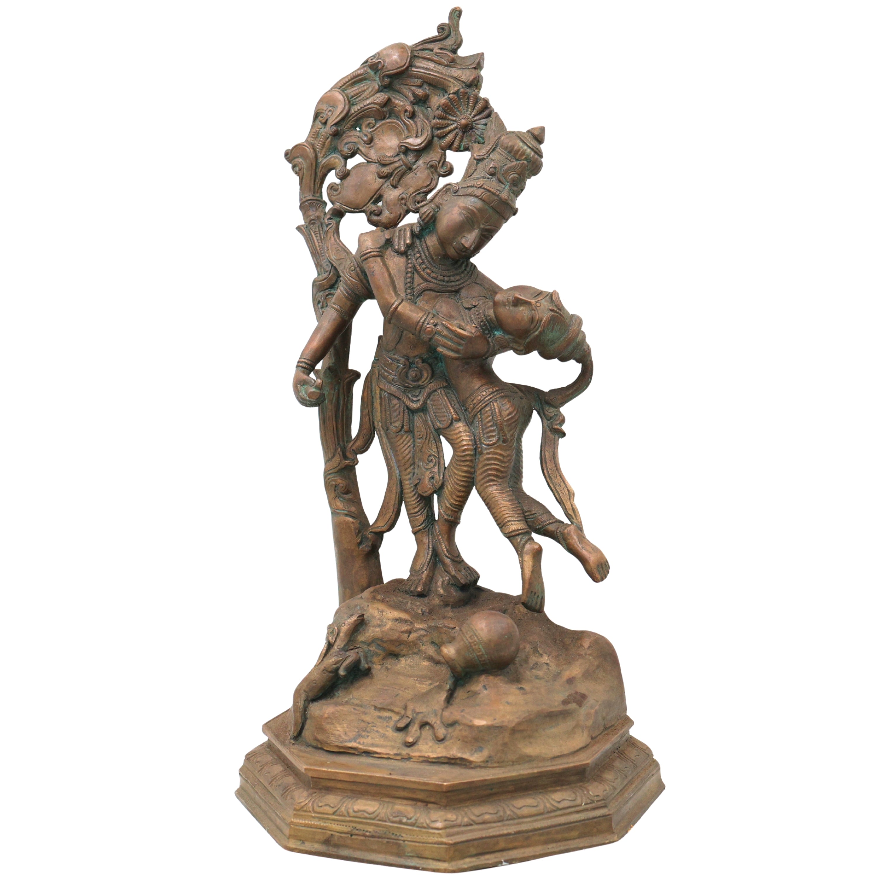 Handcrafted Chola Bronze Radha Krishna Idol, Shri Radhakrishna Murti for Pooja, Mandir, Home Decor & Gifting, Brown, 14 Inch, 1 Piece