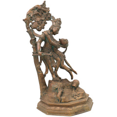 Handcrafted Chola Bronze Radha Krishna Idol, Shri Radhakrishna Murti for Pooja, Mandir, Home Decor & Gifting, Brown, 14 Inch, 1 Piece