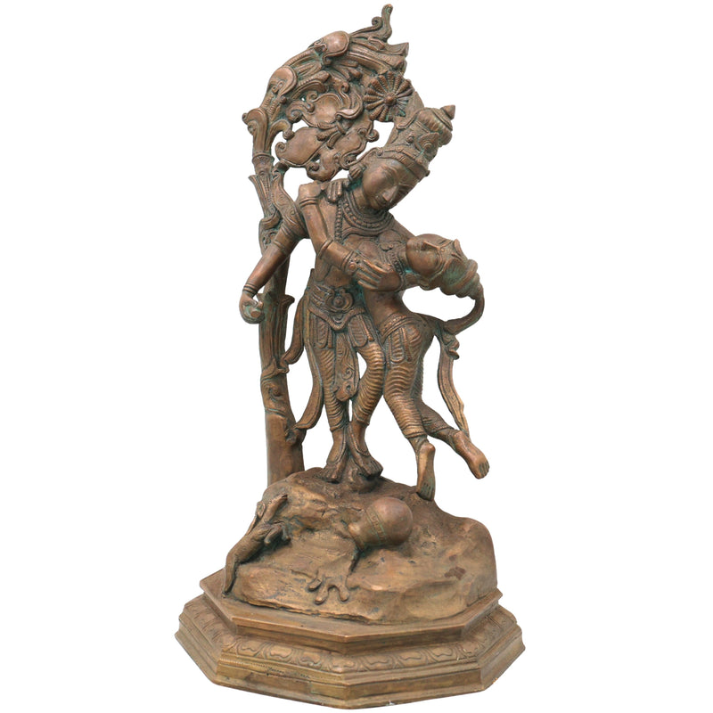 Handcrafted Chola Bronze Radha Krishna Idol, Shri Radhakrishna Murti for Pooja, Mandir, Home Decor & Gifting, Brown, 14 Inch, 1 Piece