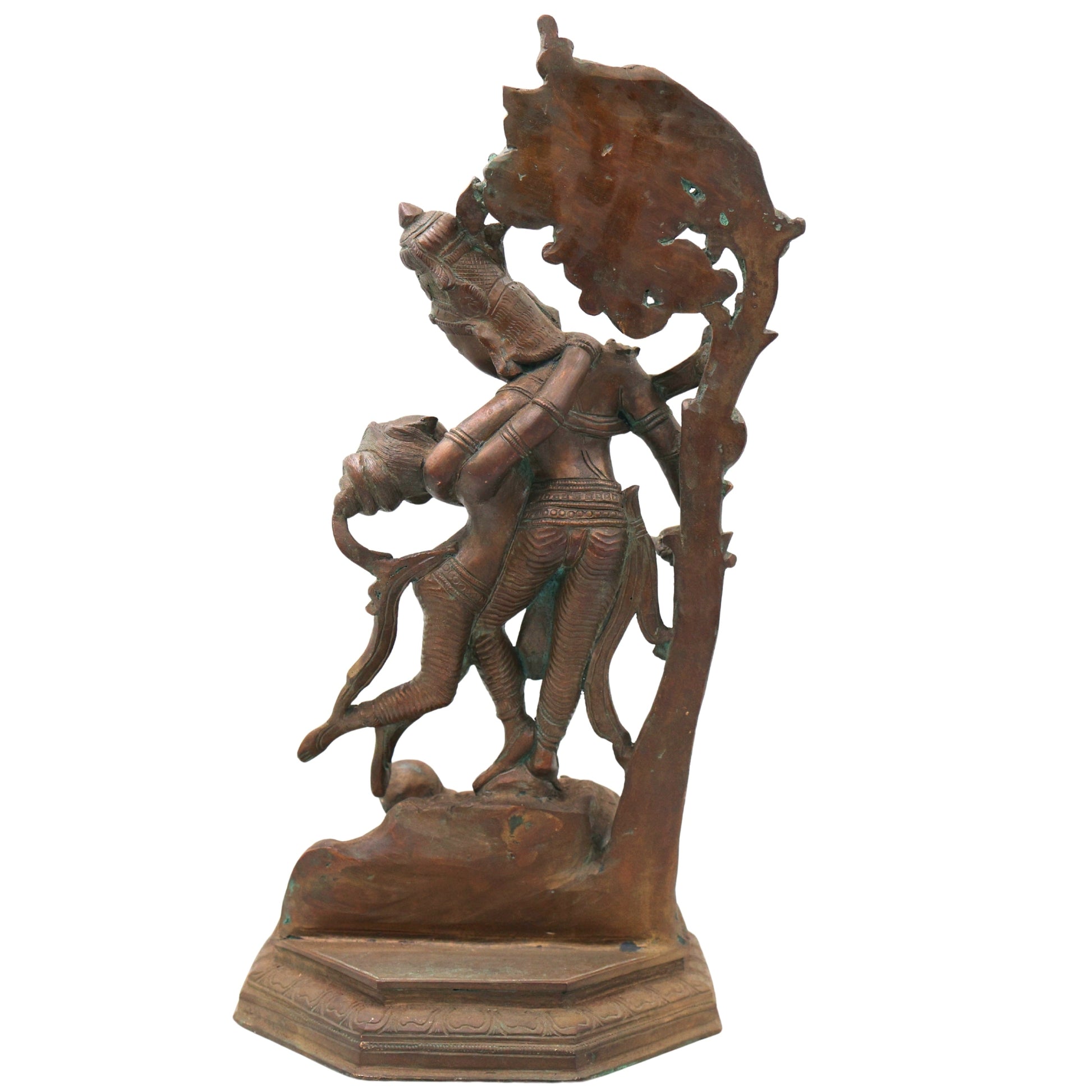 Handcrafted Chola Bronze Radha Krishna Idol, Shri Radhakrishna Murti for Pooja, Mandir, Home Decor & Gifting, Brown, 14 Inch, 1 Piece