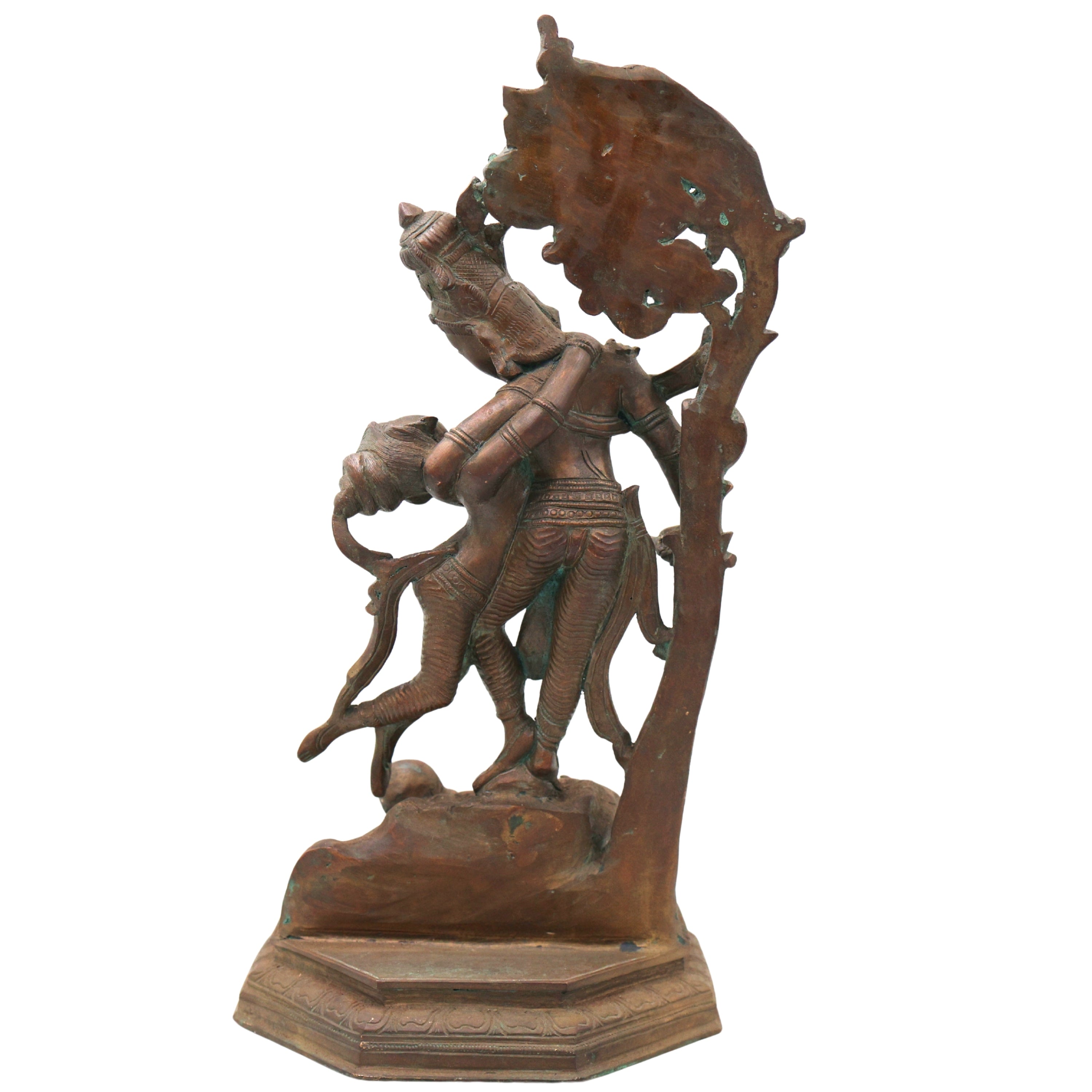 Handcrafted Chola Bronze Radha Krishna Idol, Shri Radhakrishna Murti for Pooja, Mandir, Home Decor & Gifting, Brown, 14 Inch, 1 Piece