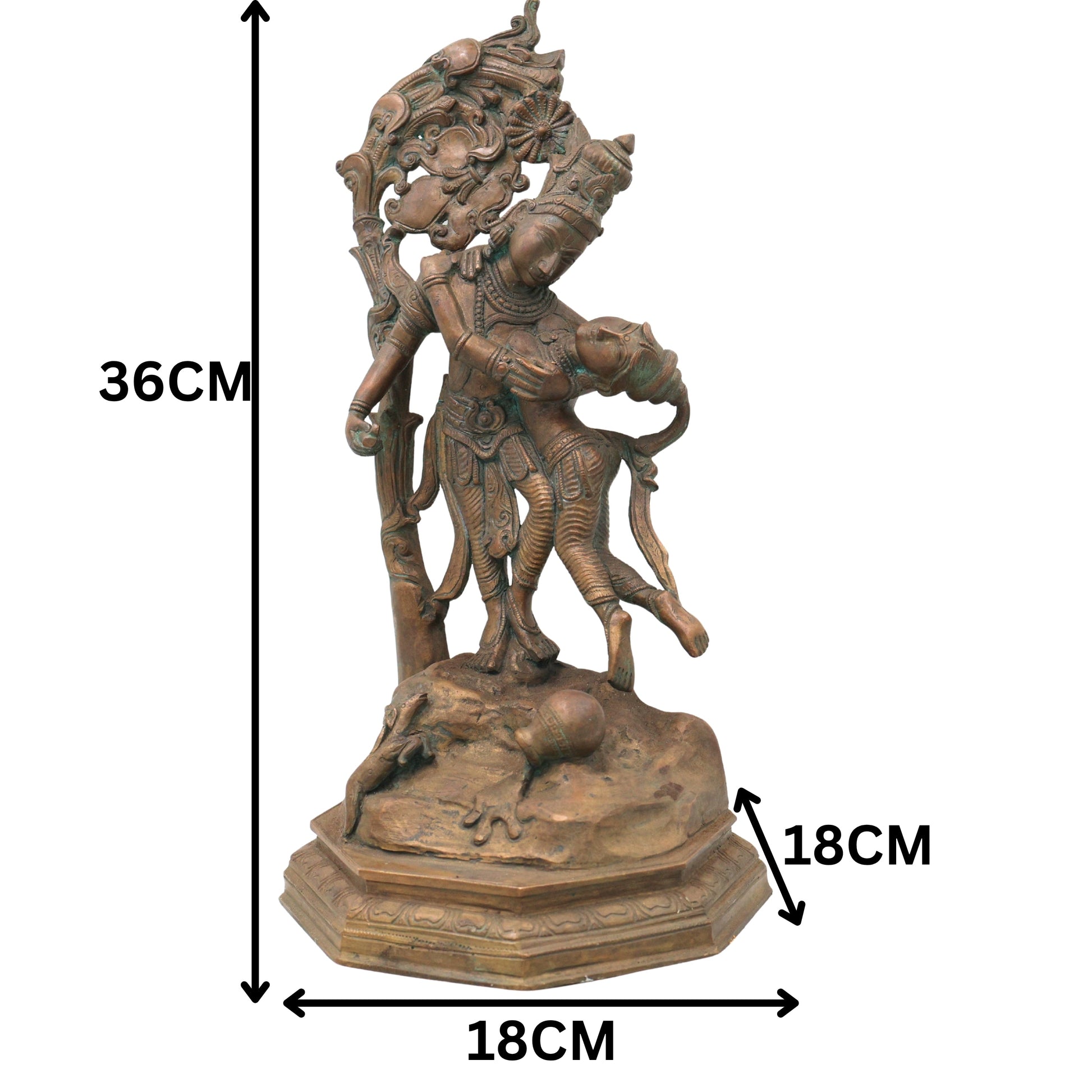 Handcrafted Chola Bronze Radha Krishna Idol, Shri Radhakrishna Murti for Pooja, Mandir, Home Decor & Gifting, Brown, 14 Inch, 1 Piece
