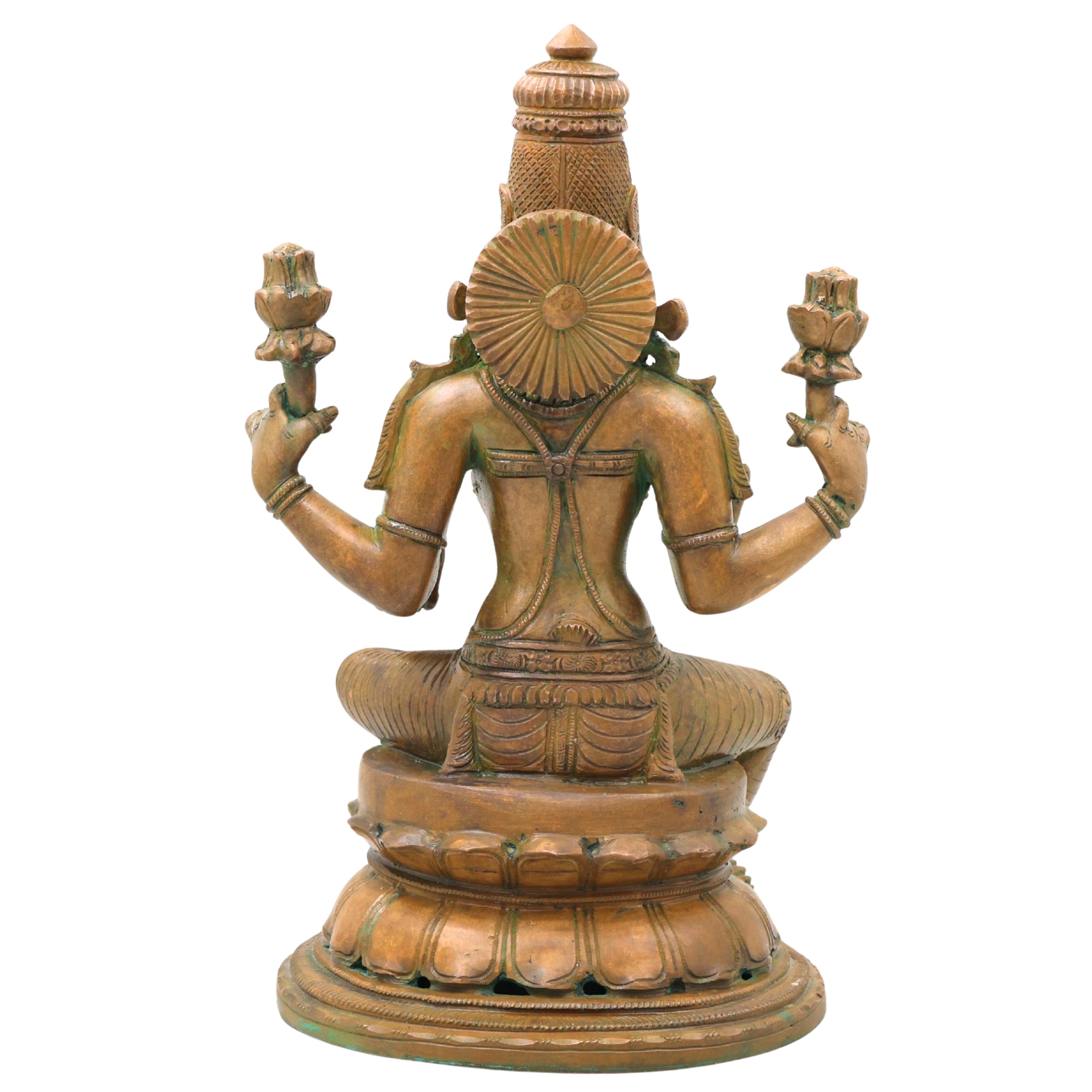 Handcrafted Chola Bronze Lakshmi Mahalakshmi Devi Idol for Pooja, Home Decor & Spiritual Gifting, Brown, 13 Inch, 1 Piece