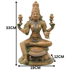 Handcrafted Chola Bronze Lakshmi Mahalakshmi Devi Idol for Pooja, Home Decor & Spiritual Gifting, Brown, 13 Inch, 1 Piece