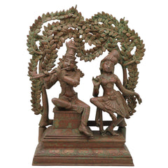 Handcrafted Bronze Radha Krishna Idol, Shri Radha Krishna Divine Couple Sculpture, Chola Style Murti for Pooja & Decor, Brown, 13.5 Inch, 1 Piece
