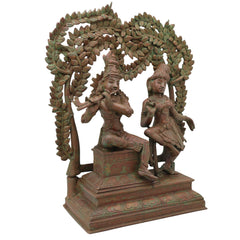 Handcrafted Bronze Radha Krishna Idol, Shri Radha Krishna Divine Couple Sculpture, Chola Style Murti for Pooja & Decor, Brown, 13.5 Inch, 1 Piece