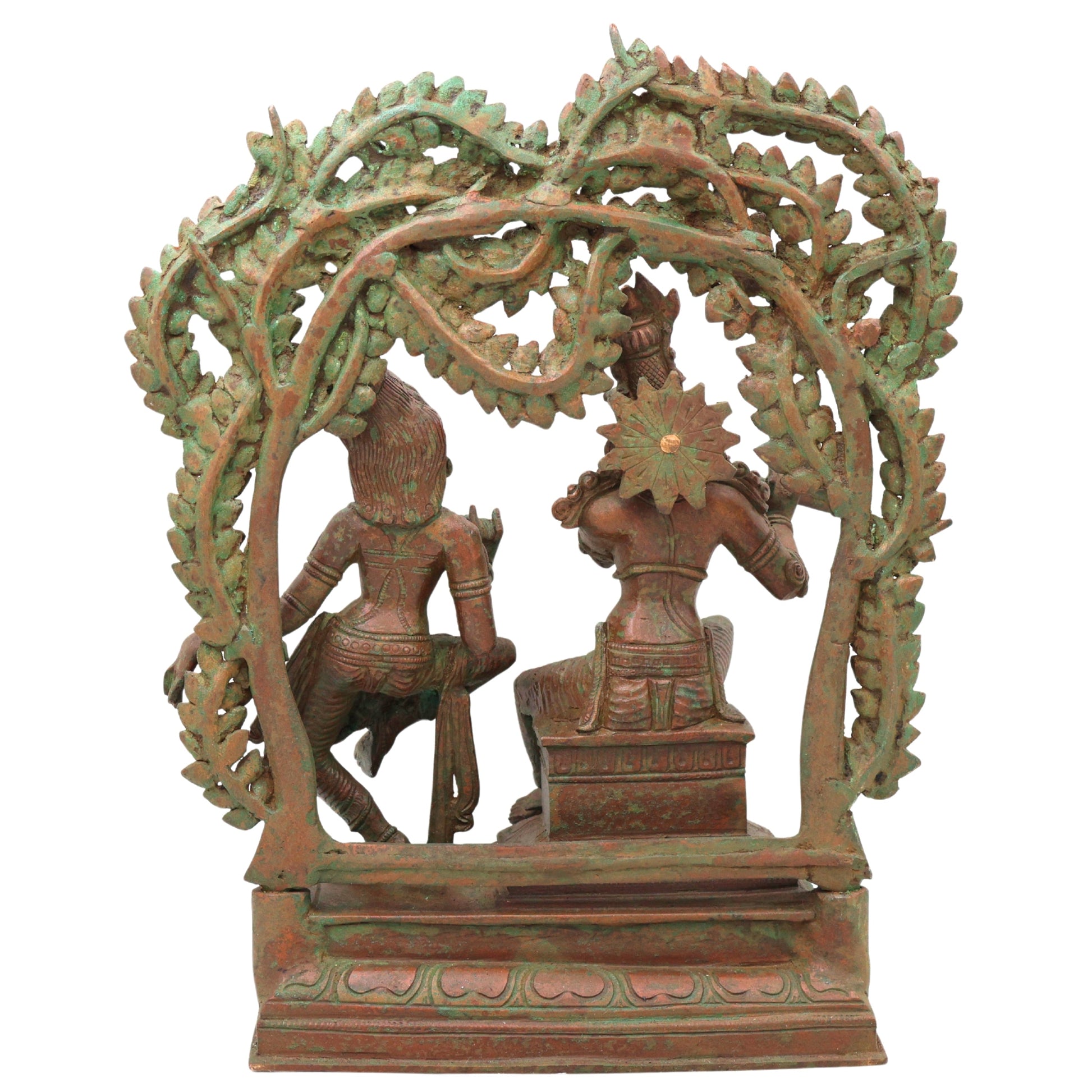 Handcrafted Bronze Radha Krishna Idol, Shri Radha Krishna Divine Couple Sculpture, Chola Style Murti for Pooja & Decor, Brown, 13.5 Inch, 1 Piece