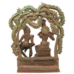 Handcrafted Bronze Radha Krishna Idol, Shri Radha Krishna Divine Couple Sculpture, Chola Style Murti for Pooja & Decor, Brown, 13.5 Inch, 1 Piece