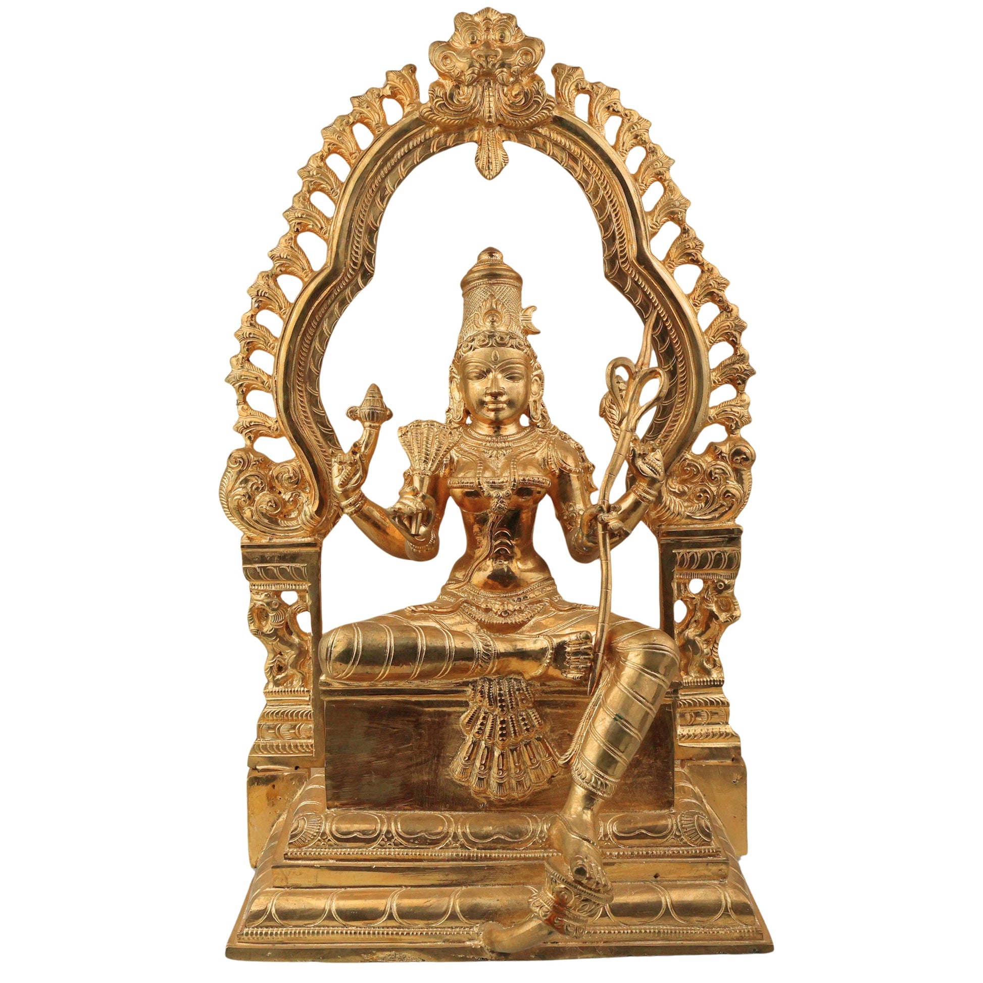 Bronze Rajarajeswari Idol, Lalita Tripura Sundari Devi Murti, Handcrafted Chola Style Statue for Pooja, Home Decor & Gifting, Gold, 18 Inch, 1 Piece
