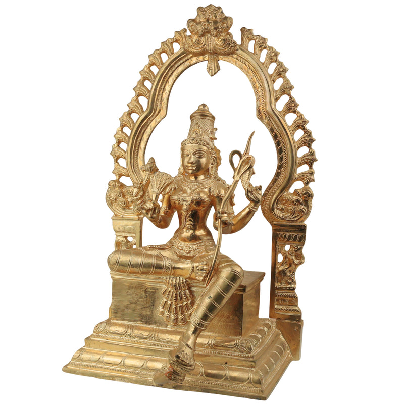 Bronze Rajarajeswari Idol, Lalita Tripura Sundari Devi Murti, Handcrafted Chola Style Statue for Pooja, Home Decor & Gifting, Gold, 18 Inch, 1 Piece