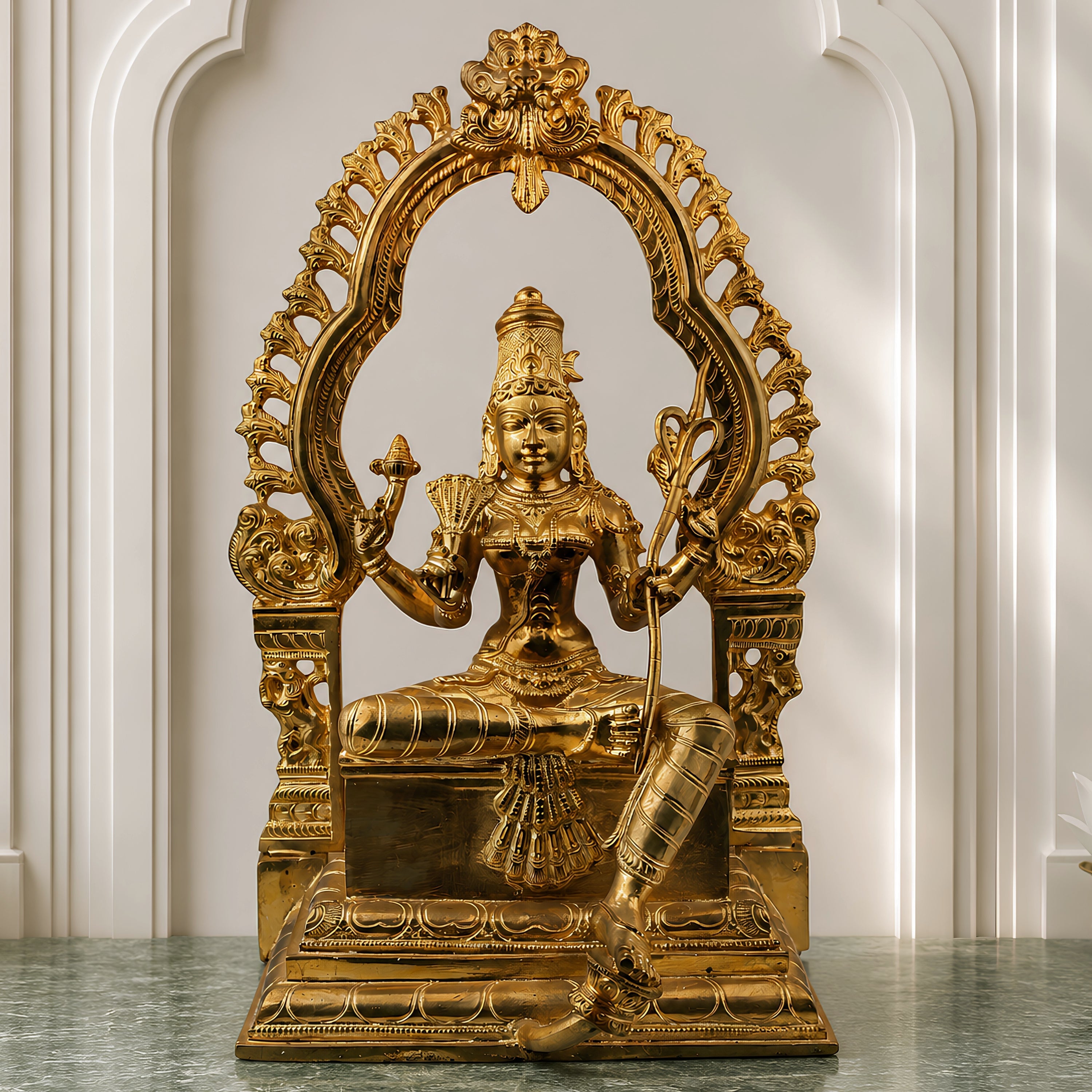 Bronze Rajarajeswari Idol, Lalita Tripura Sundari Devi Murti, Handcrafted Chola Style Statue for Pooja, Home Decor & Gifting, Gold, 18 Inch, 1 Piece
