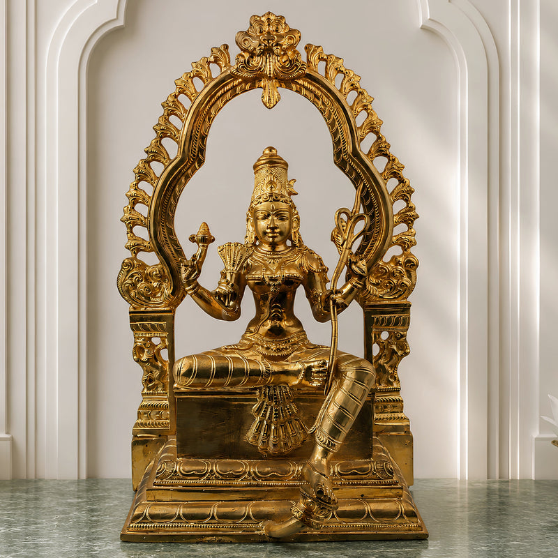Bronze Rajarajeswari Idol, Lalita Tripura Sundari Devi Murti, Handcrafted Chola Style Statue for Pooja, Home Decor & Gifting, Gold, 18 Inch, 1 Piece