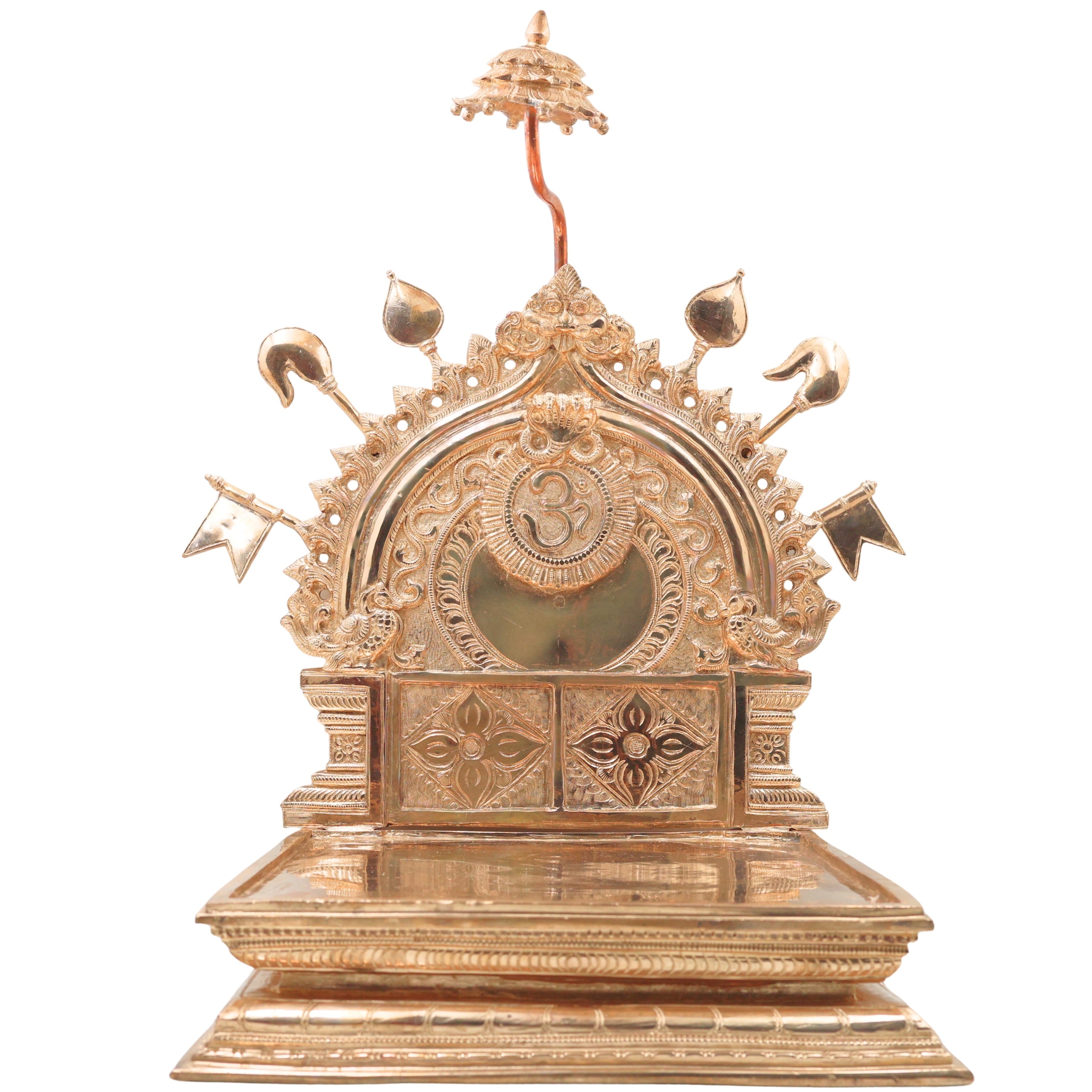 Bronze Prabhavali with Chowki for Temple Pooja, Home Mandir Decor & Gifting, Gold, 21.5 Inch, 1 Piece