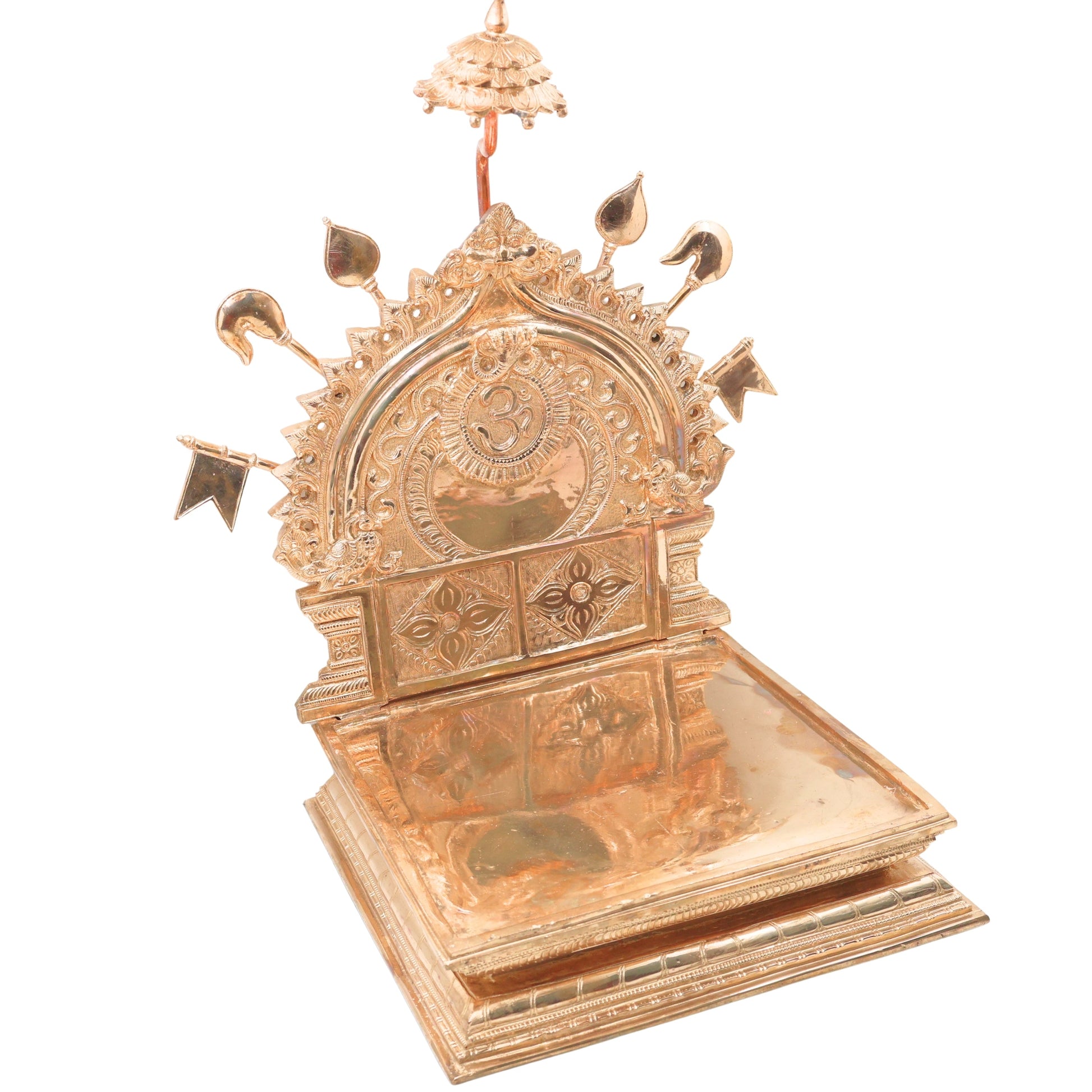 Bronze Prabhavali with Chowki for Temple Pooja, Home Mandir Decor & Gifting, Gold, 21.5 Inch, 1 Piece