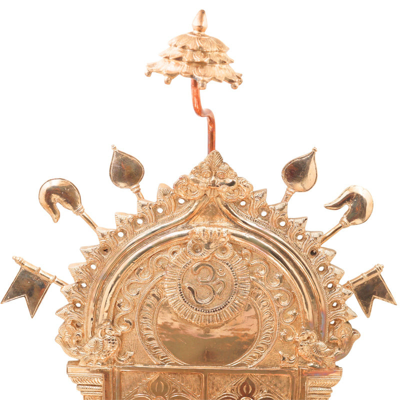Bronze Prabhavali with Chowki for Temple Pooja, Home Mandir Decor & Gifting, Gold, 21.5 Inch, 1 Piece