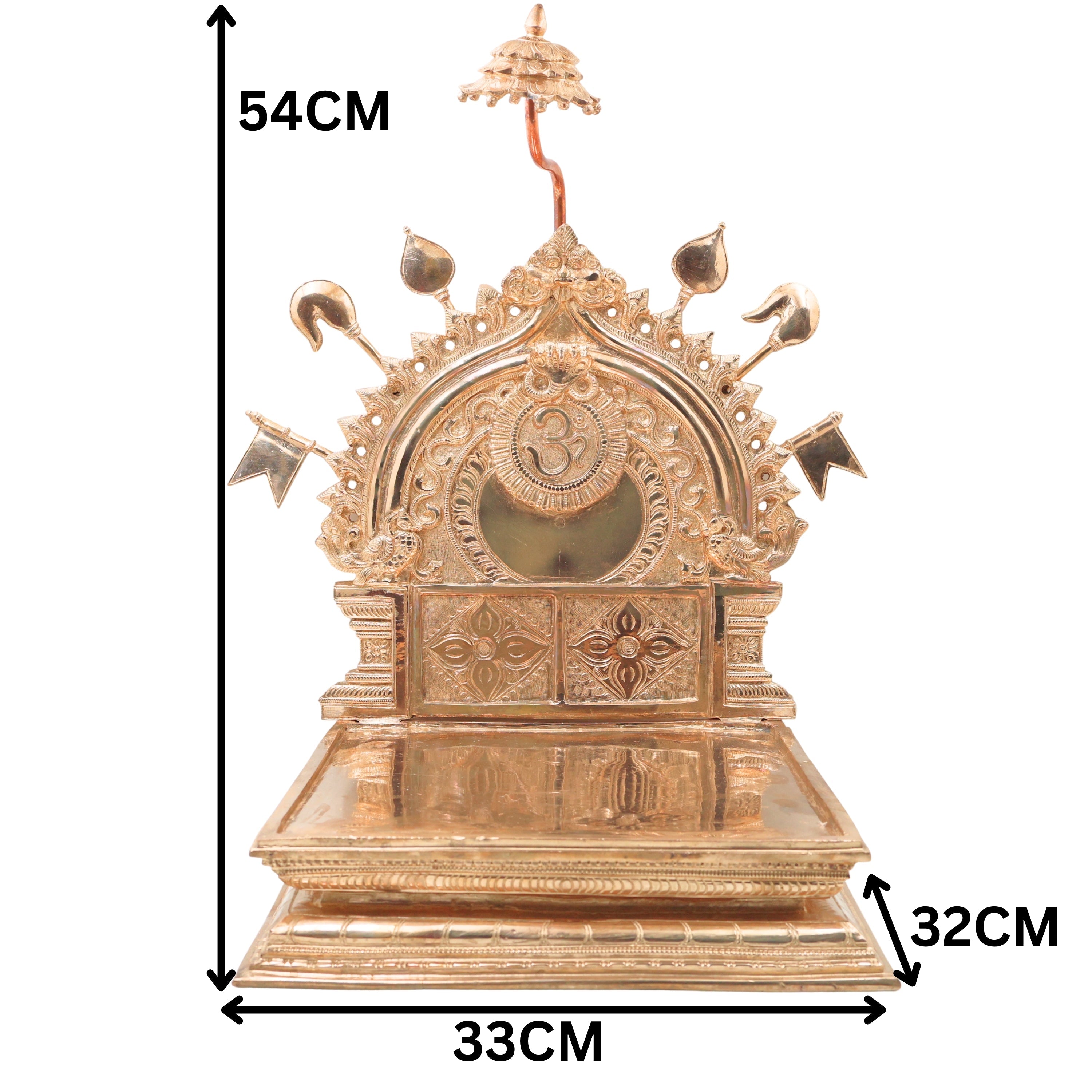 Bronze Prabhavali with Chowki for Temple Pooja, Home Mandir Decor & Gifting, Gold, 21.5 Inch, 1 Piece