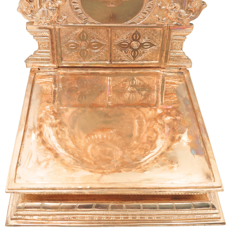 Bronze Prabhavali with Chowki for Temple Pooja, Home Mandir Decor & Gifting, Gold, 21.5 Inch, 1 Piece